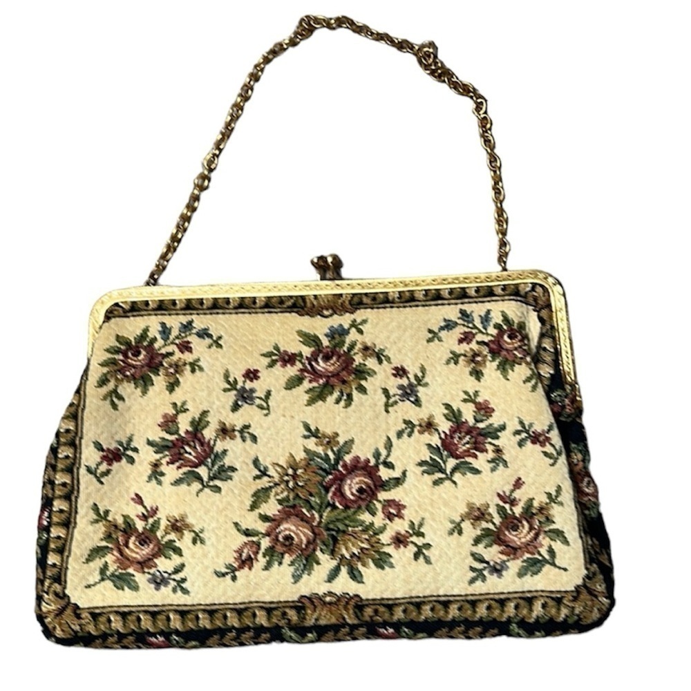 Vintage tapestry Purse clutch with small chain handle
